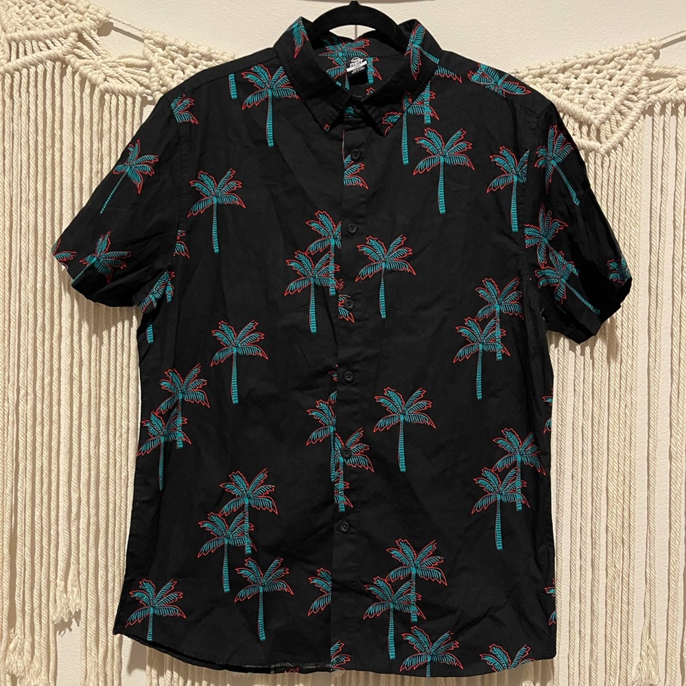 Neff Skate Graphic Neon Palm Tree Button-Down Summer Shirt Sz L NWOT